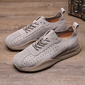 Baskets Chunky en Cuir Véritable pour Hommes, Bout Rond, à Lacets, Respirantes, à Plateforme, Toutes Saisons, Usage Quotidien - Product Image 2
