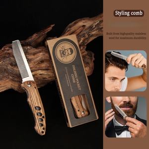 Manico pieghevole in legno da uomo pettine per barba in acciaio inossidabile per barba con pettine per barba pieghevole e pettine per barba - Product Image 2
