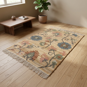 Alfombra Floral con Flecos, Decorativa, para Sala de Estar, Dormitorio, o como Adorno para Sofá - Product Image 5
