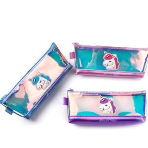 Cartoon unicorn laser-zipped pencil pouch pen box for teenager