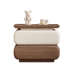 Table de chevet intelligente en bois massif, style moderne et simple, avec éclairage LED et 2 tiroirs, collection 2025, design italien de luxe léger pour salon - Product Image 3