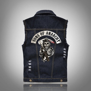 Chaquetas de estilo vintage Azteca para <span class=keywords><strong>hombre</strong></span>, Chaquetas vaqueras sin mangas estampadas, <span class=keywords><strong>chaleco</strong></span> vaquero de calle alta, venta al por mayor de Otoño de 2023 - Product Image 2