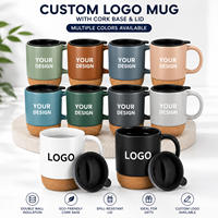 Mug à café en céramique personnalisé avec logo, fond en liège, 12 oz, isotherme, réutilisable, en grès, avec couvercle coulissant, vente en gros