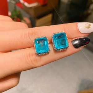 Wholesale Fashionable Jewelry Eco-friendly Copper 12*16/9*12mm Pariba Blue Cubic Zirconia Pendant and <b>Earring</b> <b>Set</b> for Women - Product Image 4