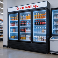 Réfrigérateur commercial pour boissons 980L, vitrine à trois portes vitrées, réfrigérant R290a, refroidisseur vertical