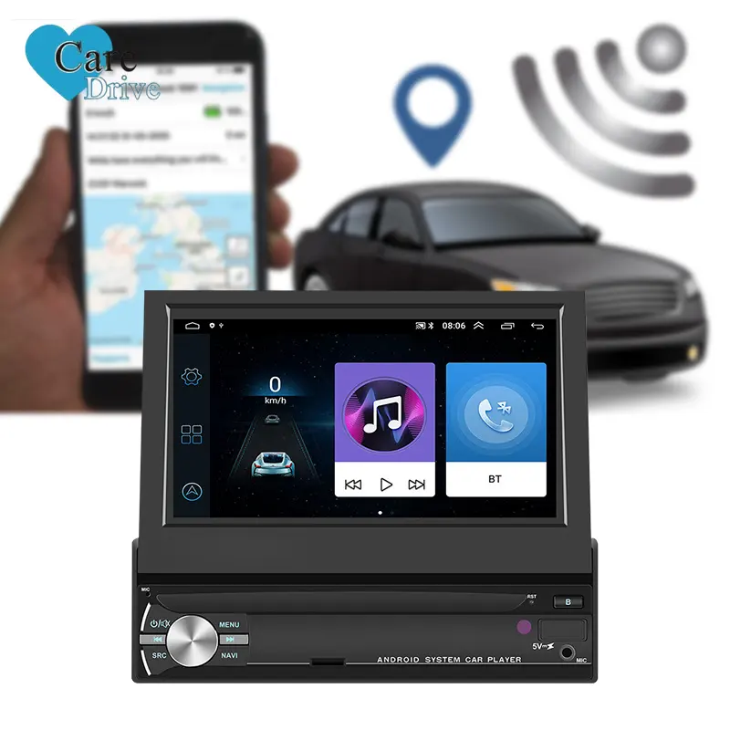 Caredrive Hoge Kwaliteit 7-Inch Opvouwbare Scherm 1 Din Auto Navigatie Mp5 Speler Android Stereo Gps Usb/Tf/Fm