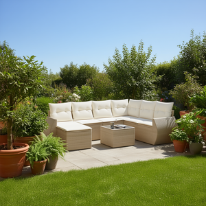 Ensemble de canapés de jardin en rotin beige 6 places, mobilier d'extérieur résistant aux intempéries, design contemporain - Product Image 2