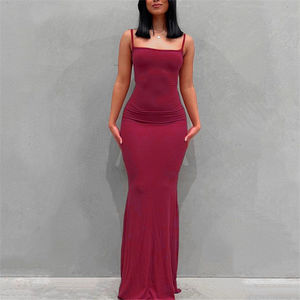 Moda Trendy Womens Casual Dress Summer Solid Strap Slim Fit Long Maxi Dress Ladies <span class=keywords><strong>Basic</strong></span> Cotton Dress Sexy Women Clothes - Product Image 3