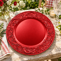Luxuriöser 13-Zoll Kunststoff-Platzteller Roségold Pulverbeschichtet mit Geprägtem Blumenrand Untersetzer für Hochzeit Bankett Tischdekoration