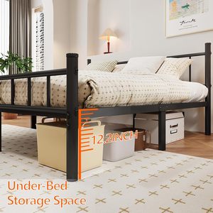 <span class=keywords><strong>Grand</strong></span> cadre de lit en métal avec tête de lit et pied de lit, base de matelas à plateforme en métal de 14 pouces avec support à lattes en acier - Product Image 3