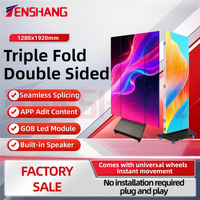 Layar Iklan LED Lipat Tiga Panel Gob Layar Ganda P1.25/P1.53/P1.85/P2.5 Poster Elektronik Lipat Dalam Ruangan
