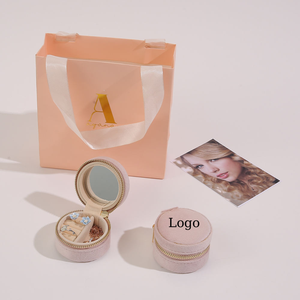 Round Jewelry Carrying Case with Drawstring Pouch Zipper Closure Lined Interior for Storage One Size - Product Image 3
