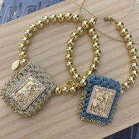 Bracelet fait main avec pendentif croix Vierge plaqué or, bijoux religieux catholiques