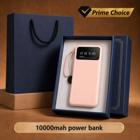 Powerbank fin et léger avec logo personnalisé OEM, 10000 mAh, matériau ABS, impression sérigraphique, câble intégré, support de téléphone, ensemble cadeau d'affaires
