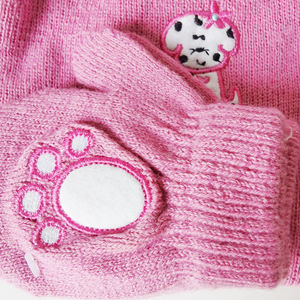 Sevimli işlemeli köpek ve pençeleri bebek eldivenler örme şapka eldiven sonbahar kış akrilik bebekler örgü şapka eldiven kiti - Product Image 4