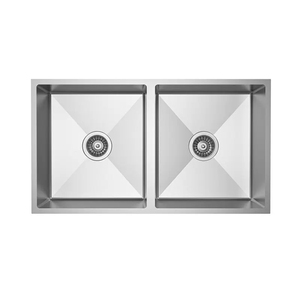Évier de cuisine résidentiel double cuve carrée égalée, encastré sous plan, en acier inoxydable SUS304 brossé anti-traces de doigts, à profil profond et sur mesure - Product Image 1