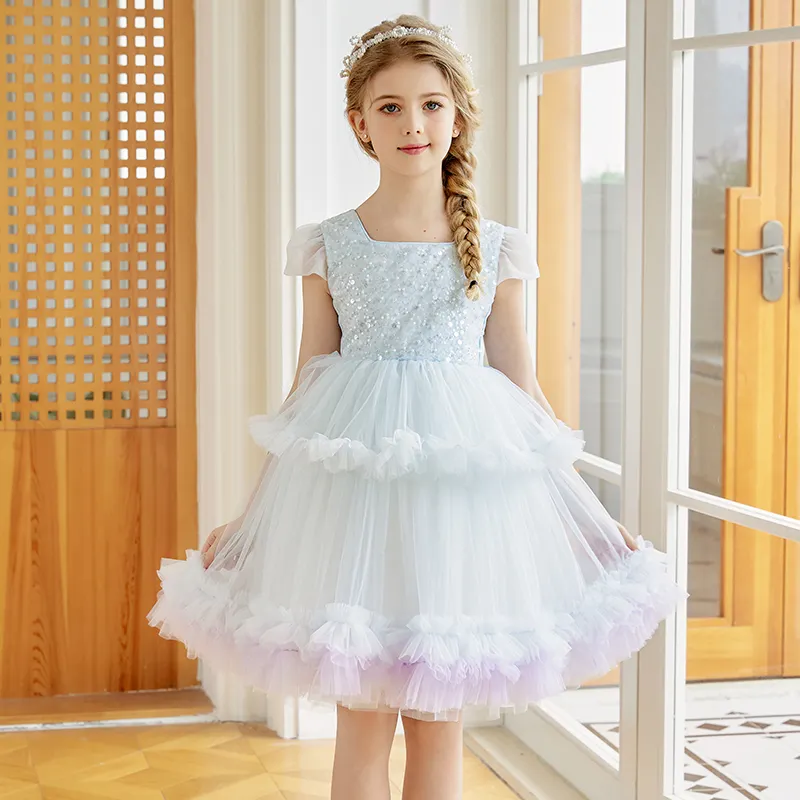Venta al por mayor vestidos de fiesta tul con lentejuelas diseño cumpleaños niñas princesa vestido para niños vestidos de novia niñas de las flores
