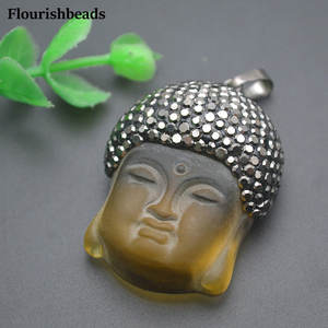 Verre sculpté tête de <span class=keywords><strong>bouddha</strong></span> laiton métal <span class=keywords><strong>argent</strong></span> plaqué pendentifs porte-bonheur pour femme hommes bijoux fabrication de colliers - Product Image 6