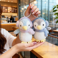 Porte-clés pingouin mignon en peluche de 4 pouces, animal en peluche doux avec écouteurs et lumière, breloque de sac pour machine à griffes, cadeau
