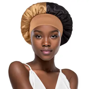 HZM-23417 kadın tasarımcı şapka kap iki renk saç sarar kıvırcık saç bakımı gece uyku renkli saten bonnets logo ile özel