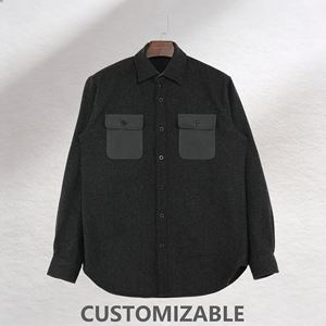 Chemises à manches longues pour hommes <span class=keywords><strong>en</strong></span> <span class=keywords><strong>laine</strong></span> pure à 100 %, personnalisables, style patchwork, double poche - Product Image 1