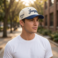 Casquette de baseball unisexe structurée à 5 panneaux avec logo personnalisé, en coton, bicolore, visière pré-courbée, pour équipe sportive, activités de plein air