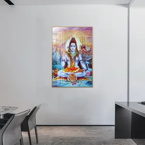 Huamiao 40*60cm Living Room Hinduism Painting Shiva Portrait Wall Art Home Decor Hindu Glass Painting