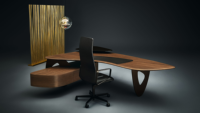 Bureau de direction artistique irrégulier, design italien moderne, en bois massif, avec pieds en métal, pour bureau de luxe à domicile