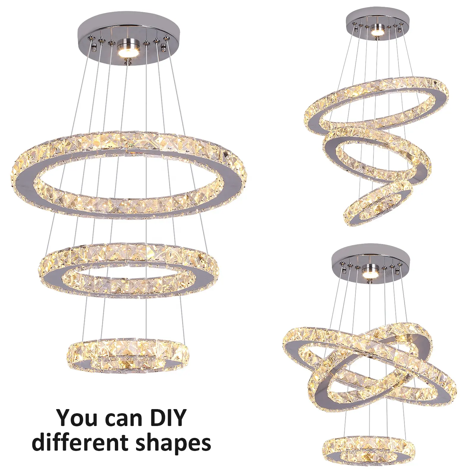 Customize 5 7 10 Circles Modern LED Lighting 2 3 Rings Hanging Crystal Chandelier Pendant Light