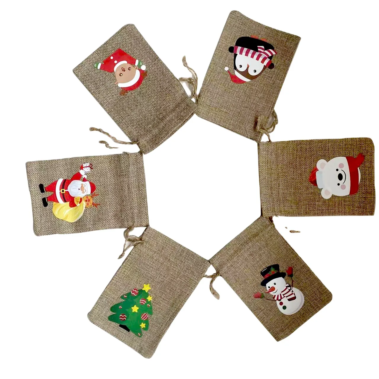 New Christmas linen gift bundle pocket set linen drawstring children's candy packaging bag
