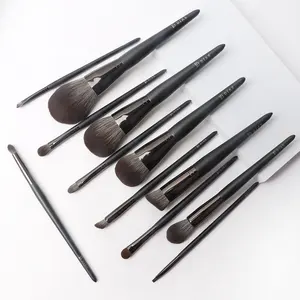 Beauty Make Up Products De Brochas De Maquillaje Luxury Natural Hair Personalized 12pcs Custom Black Makeup Brushes For Women