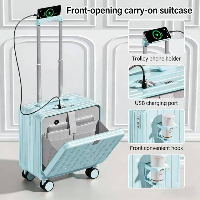 2026 New 18-inch PC Hard Shell Modern Multifunction Password Cabin-friendly Trolley Case Unisex Holiday Business Luggage Zipper
