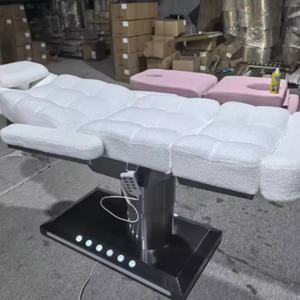 Luxury Gold Metal Base 3 Motors Electric <b>Foot</b> Control Spa Cosmetic Lash Bed Modern Tufted Fabric Heating <b>Massage</b> Table and Bed - Product Image 3