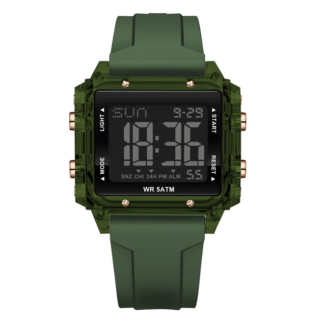 Factory Wholesale Sport Square 5ATM Water Resistant Camouflage Color LED Display Chinese Men Digital Watch Alarm Stop Watch