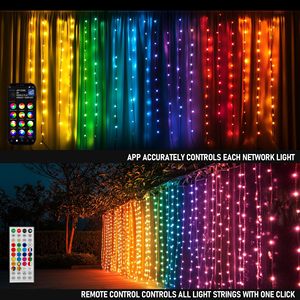 Luci a tenda <span class=keywords><strong>LED</strong></span> intelligenti 1314 RGB <span class=keywords><strong>con</strong></span> cambio colore, controllo tramite APP, luci a stringa per finestra, luci a tenda arcobaleno programmabili. - Product Image 2