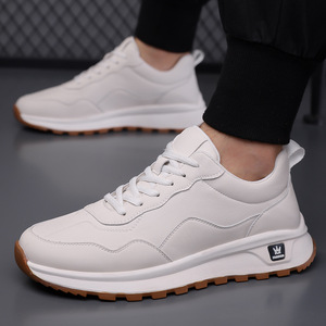 Baskets décontractées blanches pour hommes à semelle épaisse, bout rond, à lacets, semelle extérieure en caoutchouc, amorti de printemps, chaussures de skateboard - Product Image 2