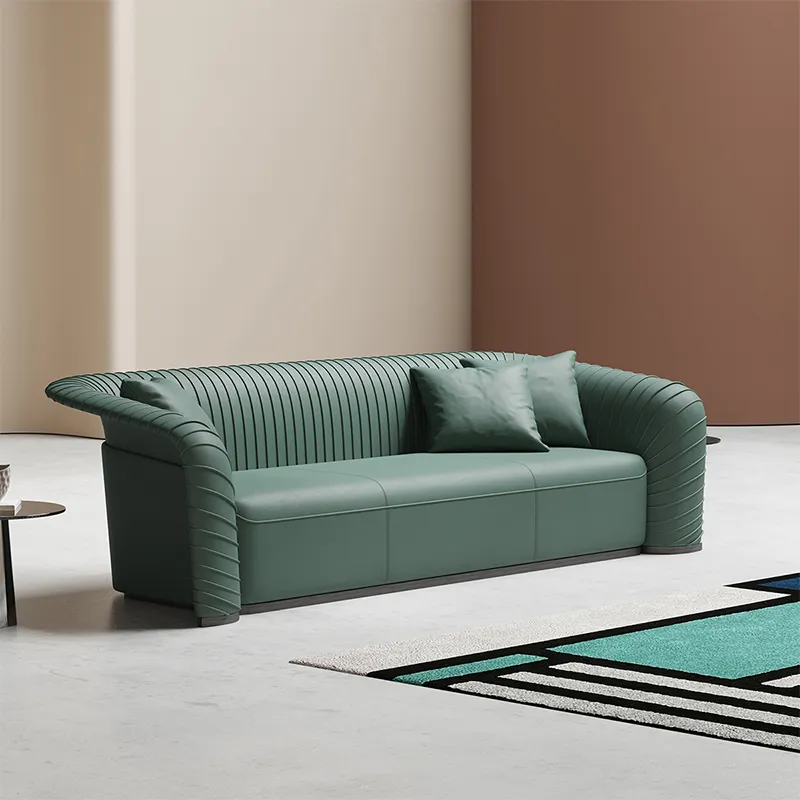 Italian Light Luxury Green Leather Sofa Combination Living Room Luxury High-grade Post-modern Pleated Head Layer Cowhide Sofa