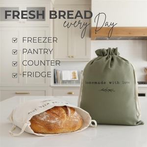 ชุดถุงผ้าลินินสวยงามสำหรับใส่ขนมปังและผ้าคลุมสำหรับพักแป้งทำขนมปังโฮมเมด - ช่วยรักษาขนมปังของคุณได้นานหลายวัน - ใช้ซ้ำได้ ง่ายต่อการใช้งาน - Product Image 3