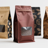 Sachets de café à fond plat personnalisés avec fermeture éclair et valve, design en gravure pour grains entiers