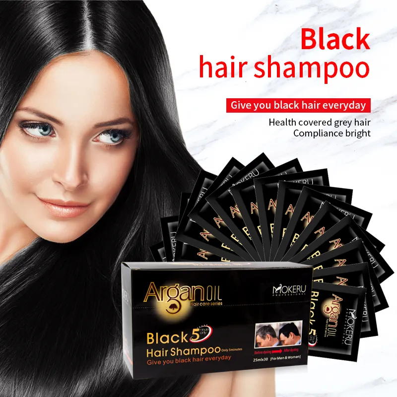 Wholesale MOKERU 25ml Natural Long Lasting Herbal Permanent Fast Black Coloring Dye Sachet Shampoo For Covering Gray White Hair