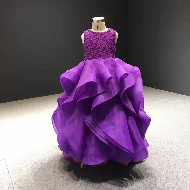 RSM66720 высококачественное элегантное фиолетовое Цветочное платье-пачка для девочек ручной работы