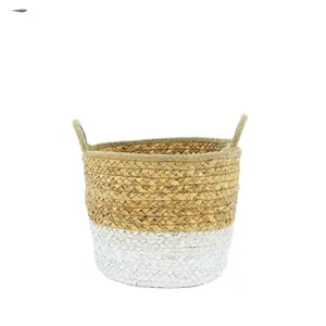 2021 New Trend Large Natural Cotton Rope Woven Laundry Basket Kids Toys Storage Bin With Two Long Handles