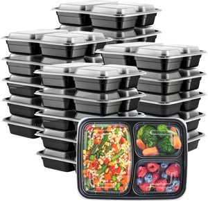 33OZ 39OZ Carton Takeaway Microwavable Foldable Eco-Friendly Plastic Disposable 3 Compartment Bento Food <b>Storage</b> Lunch Boxes - Product Image 1