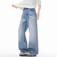 Jean en denim bleu 3D-Cat-Whisker de haute qualité, coupe droite, pour hommes et femmes, style rétro américain décontracté, pantalon large d'été