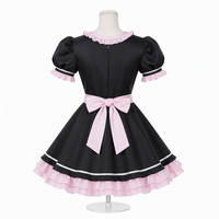 Ensemble de robe de cosplay de demoiselle d'honneur Bunny Maid noir et rose, tenue de demoiselle d'honneur courte et mignonne avec manches bouffantes, tablier à volants et bandeau oreilles de lapin croisées