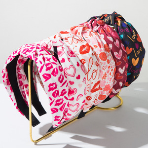 New Valentine's Day <strong>Hair</strong> Accessories Knot Cloth Printed Heart Headbands Red <strong>Lips</strong> Pattern Headbands Sweet All Matching Headbands