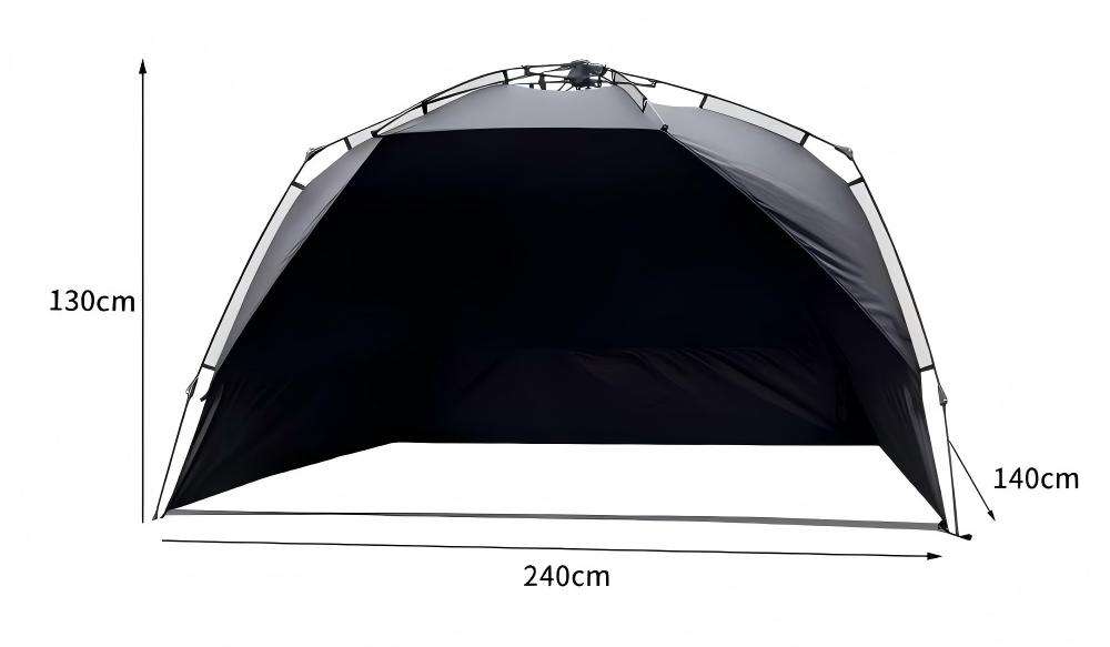 Black vinyl three-window beach sunshade