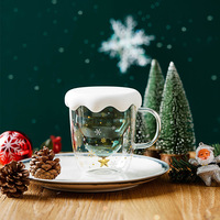 Tasse à café en verre borosilicaté double paroi créative de 300ml avec poignée Arbre de Noël en verre étoile souhait pour cadeau de Noël en gros