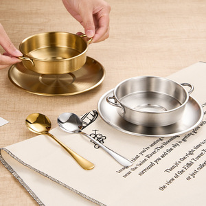 Juego de platos y cuencos estilo coreano con asa y cuchara, color oro/plata, vajilla multiusos, cuenco <span class=keywords><strong>doble</strong></span> para arena, hielo, azúcar y agua. - Product Image 2