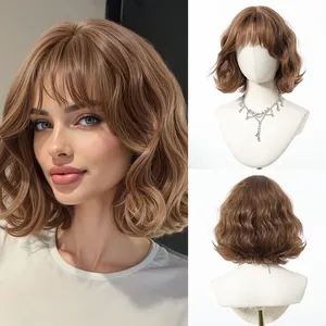 Pelucas sintéticas color marrón miel, peluca corta ondulada para mujer, peluca de Cosplay para fiesta, pelo falso Natural para uso diario con flequillo, peluca Lolita resistente al calor - Product Image 1